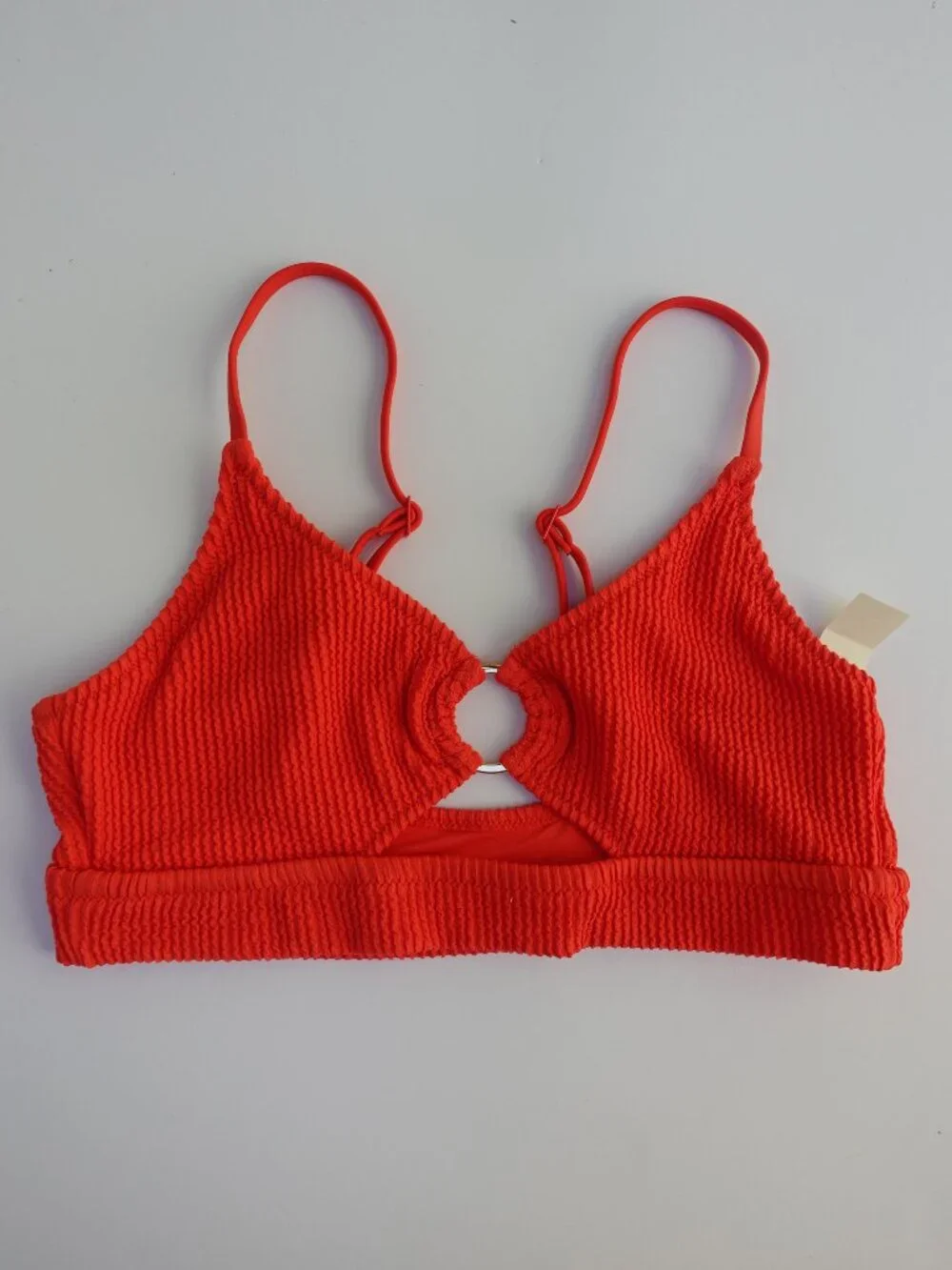 Women's Aerie Crinkle Scoop Cutout Bikini Top In Red NWT Size L $39